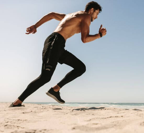 athletic man running on the beach for nature zen organic vegan plant based protein