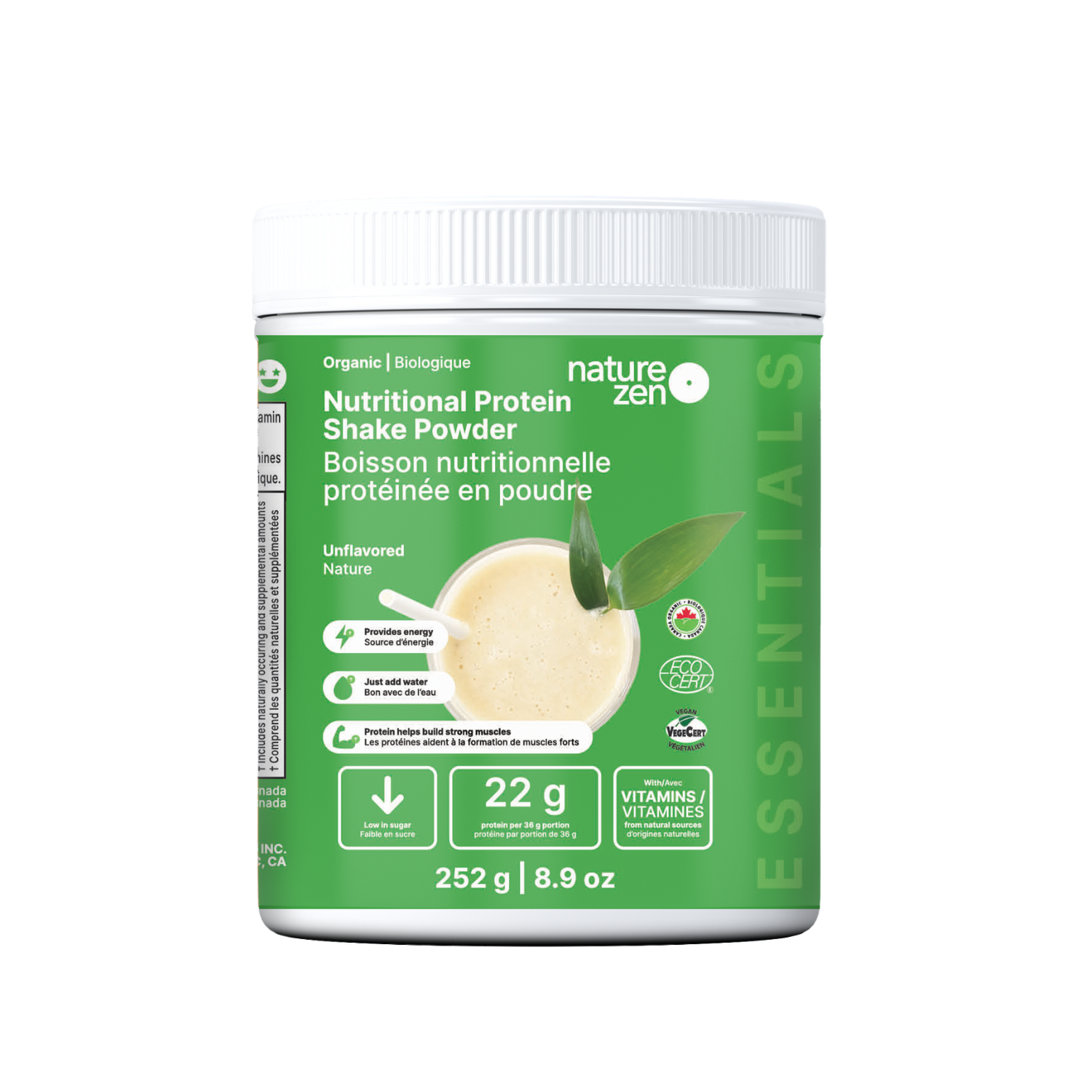 Organic Vegan Nutritional Protein Shake Powder | Nature Zen Essentials  - Unflavored
