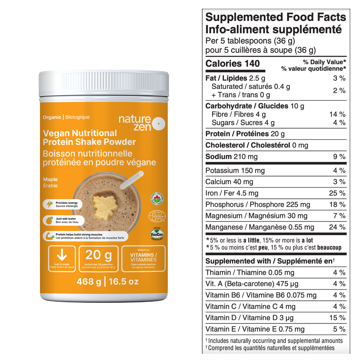 Organic Vegan Nutritional Protein Shake Powder | Nature Zen Essentials - Maple