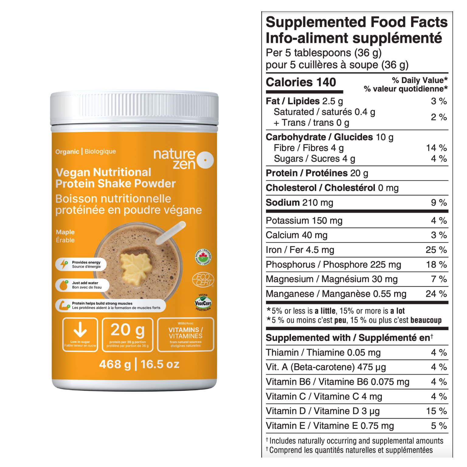 Organic Vegan Nutritional Protein Shake Powder | Nature Zen Essentials - Maple