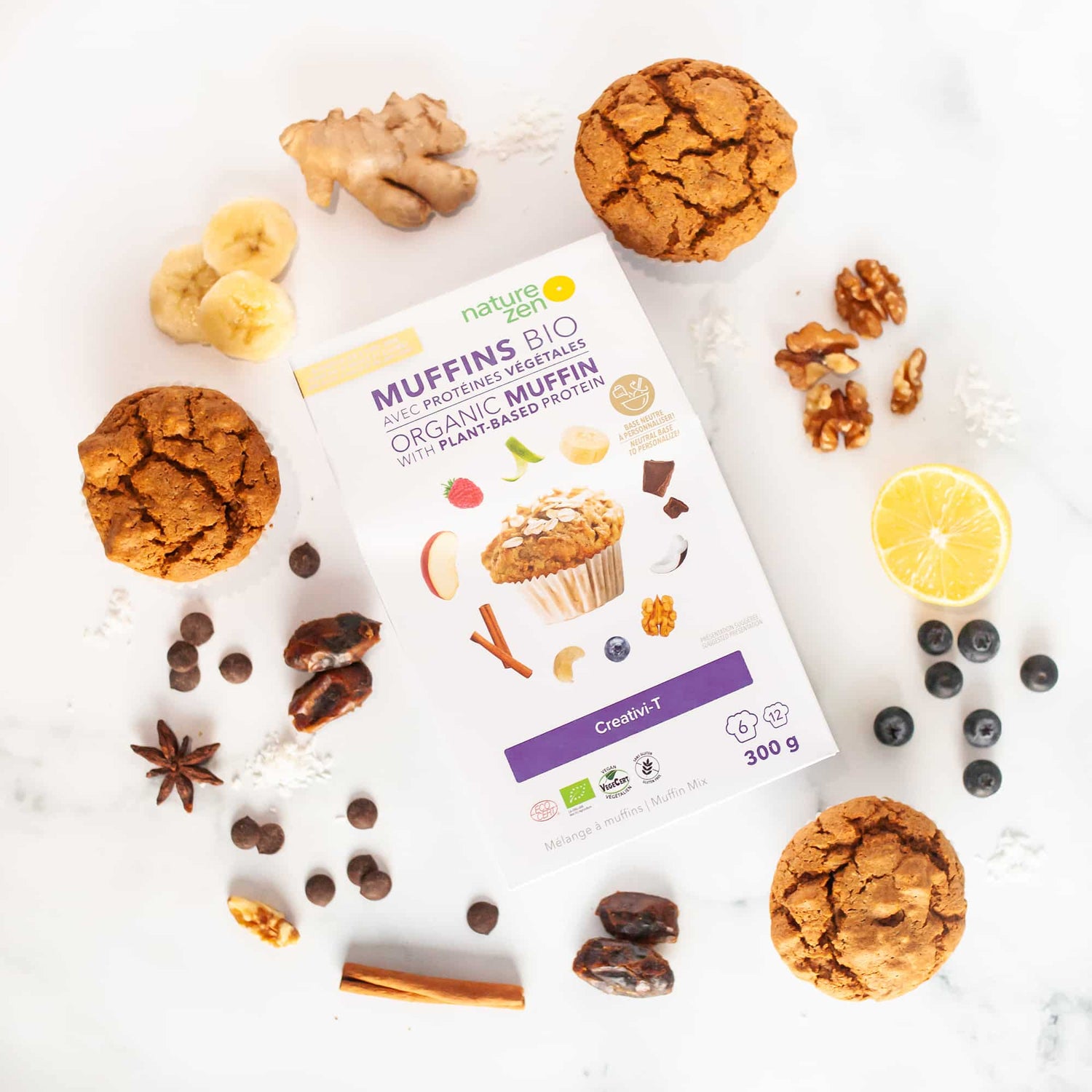 Nature Zen Organic Gluten-Free Muffin Mix - Creativi-T - box with fruits around