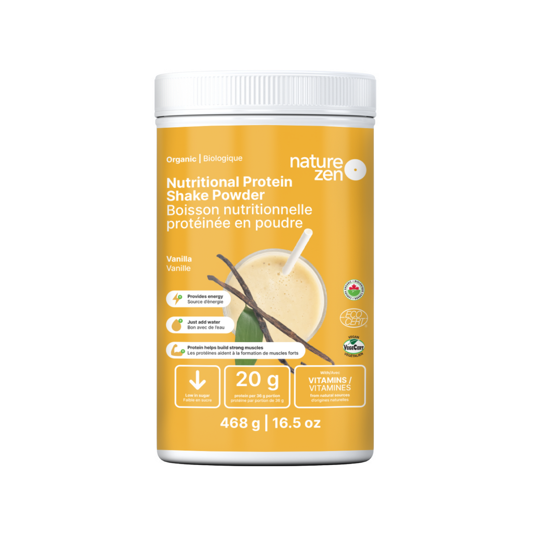 Boisson nutritionnelle protéinée en poudre biologique &amp; vegan | Nature Zen Essentials - Vanille  