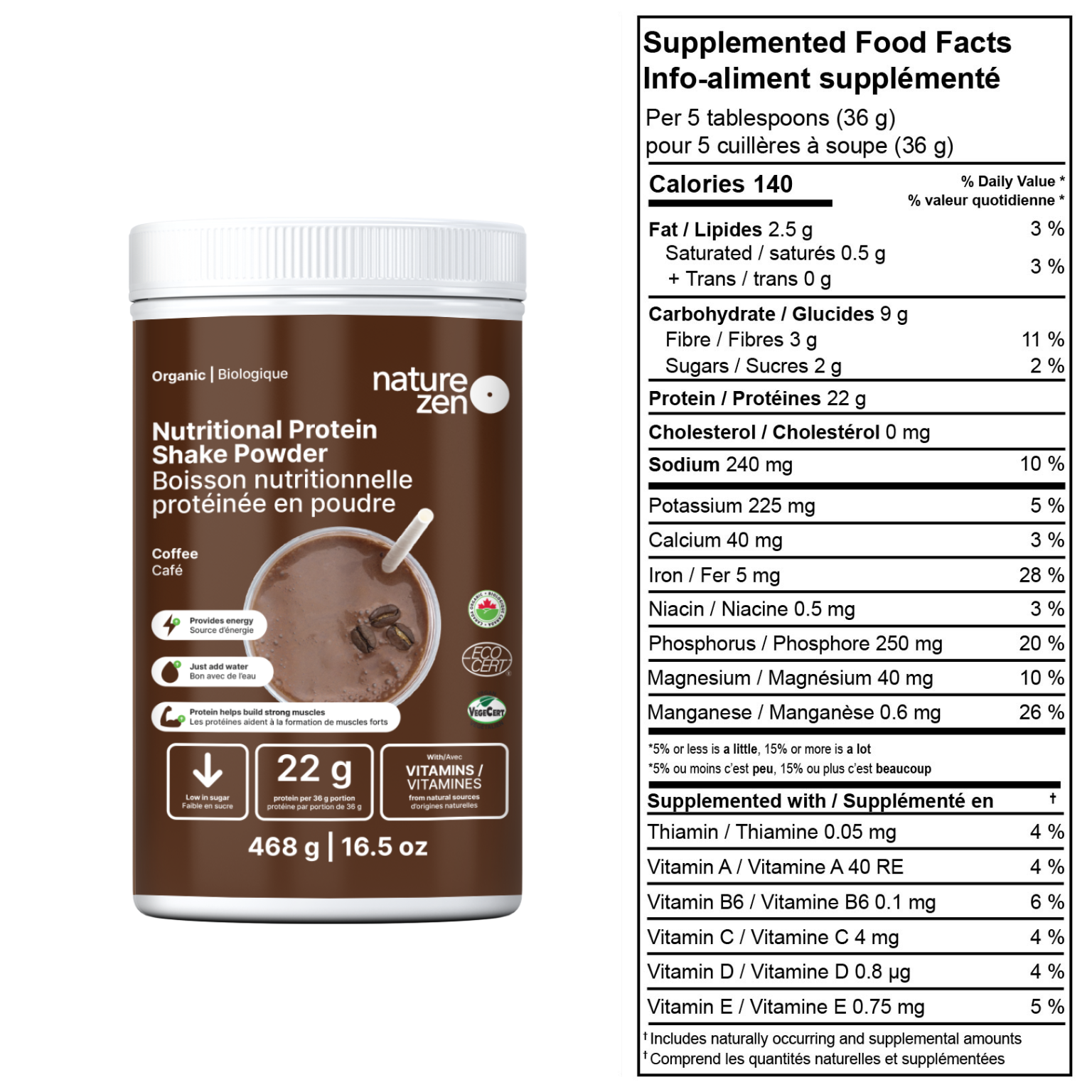 Organic Vegan Nutritional Protein Shake Powder | Nature Zen Essentials - Coffee