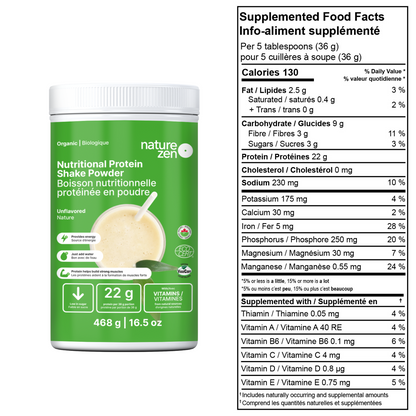 Organic Vegan Nutritional Protein Shake Powder | Nature Zen Essentials  - Unflavored