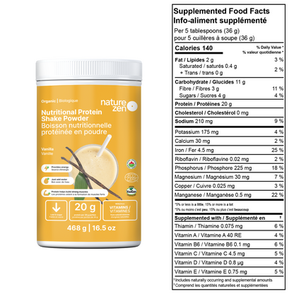 Boisson nutritionnelle protéinée en poudre biologique &amp; vegan | Nature Zen Essentials - Vanille  