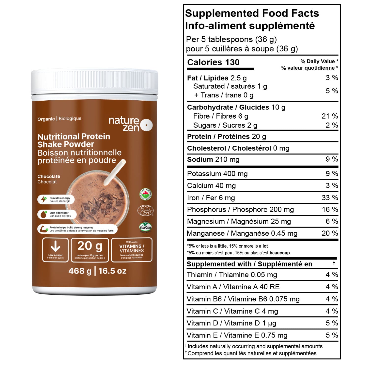 Organic Vegan Nutritional Protein Shake Powder | Nature Zen Essentials - Chocolate
