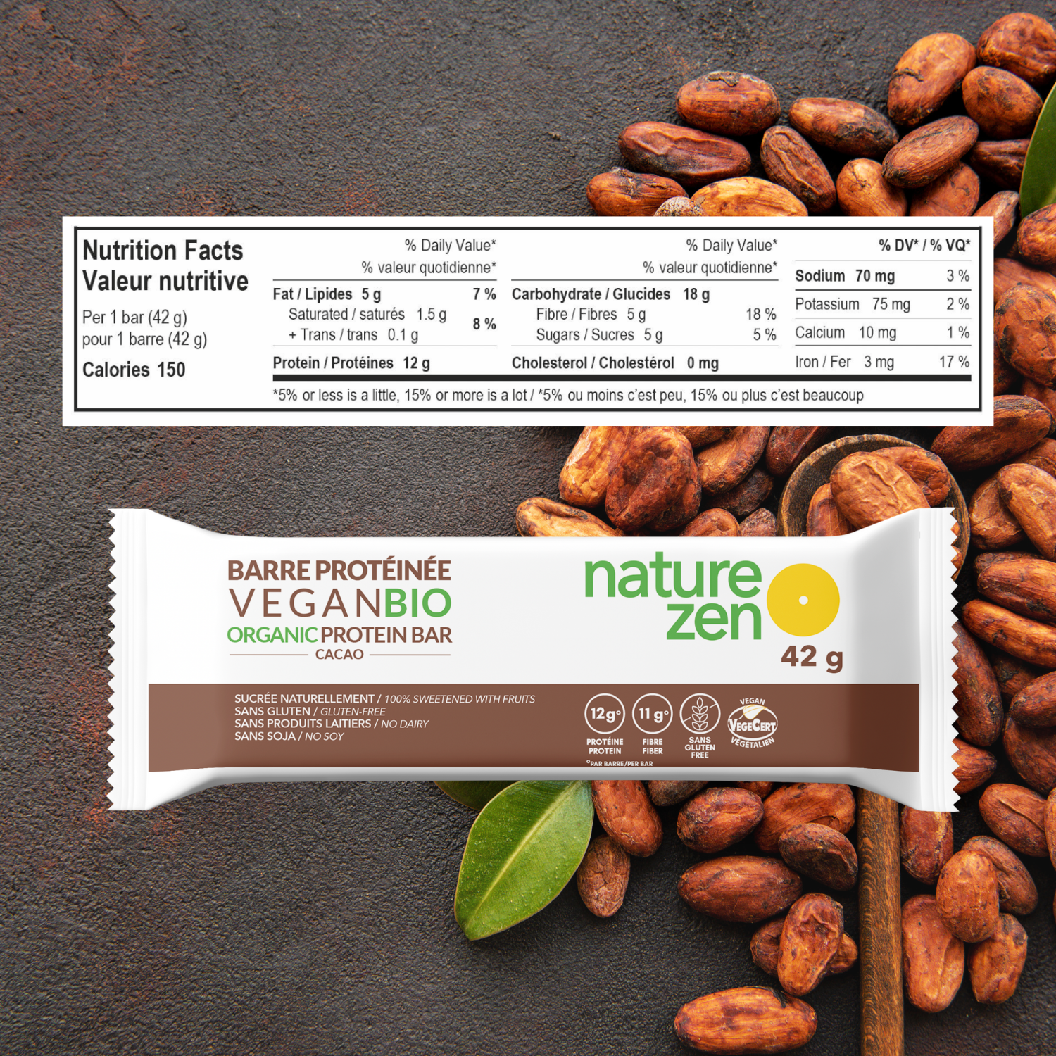 Nature Zen Organic Vegan Protein bars - Chocolate [New Recipe]