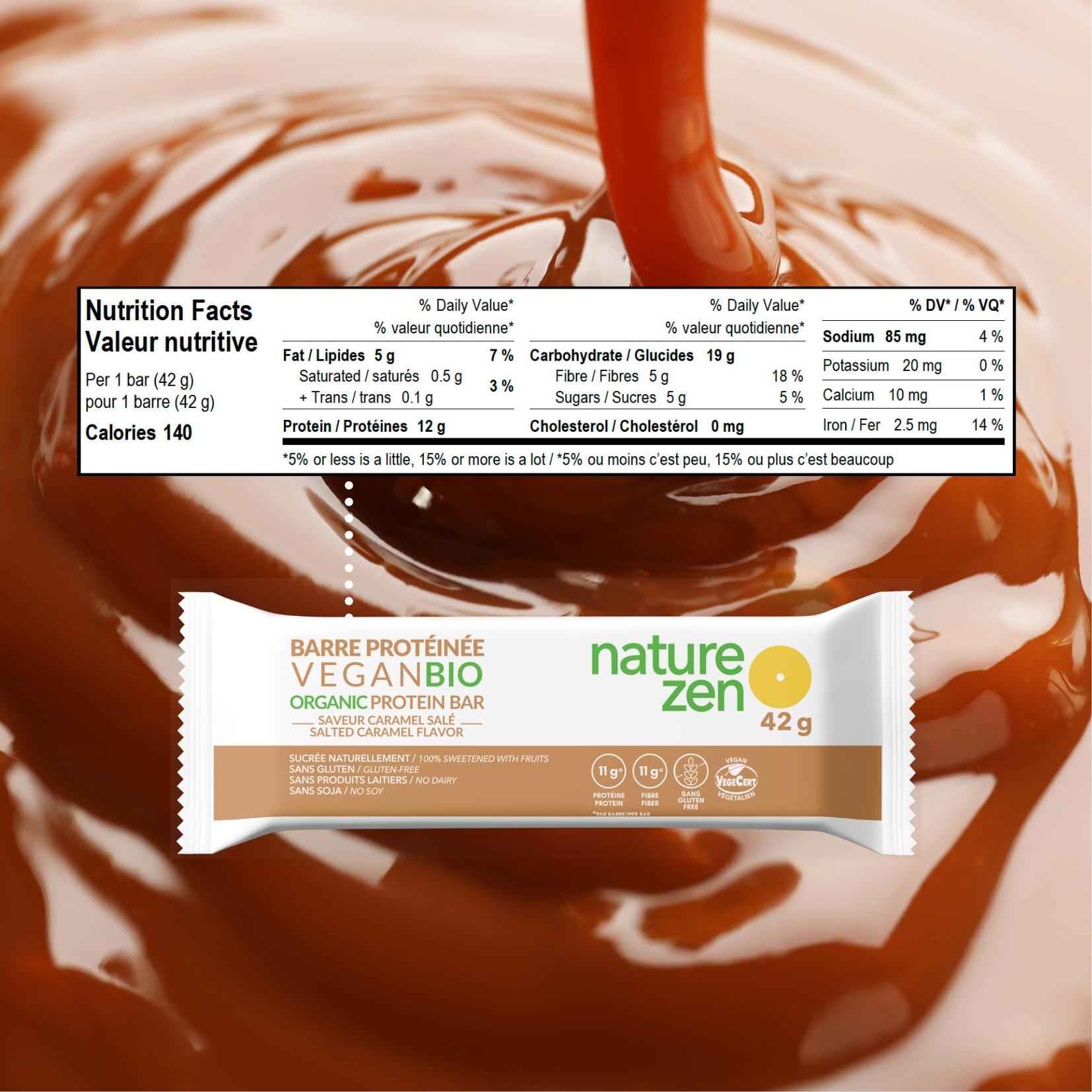 Nature Zen Organic Vegan Protein bars - Salted Caramel [New Recipe]