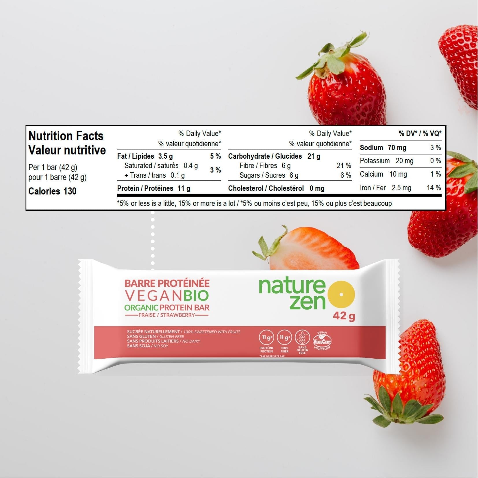 Nature Zen Organic Vegan Protein bars - Strawberry [New Recipe]