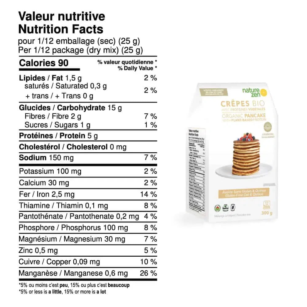 Nature Zen organic gluten-free Pancake Mix box nutrition facts