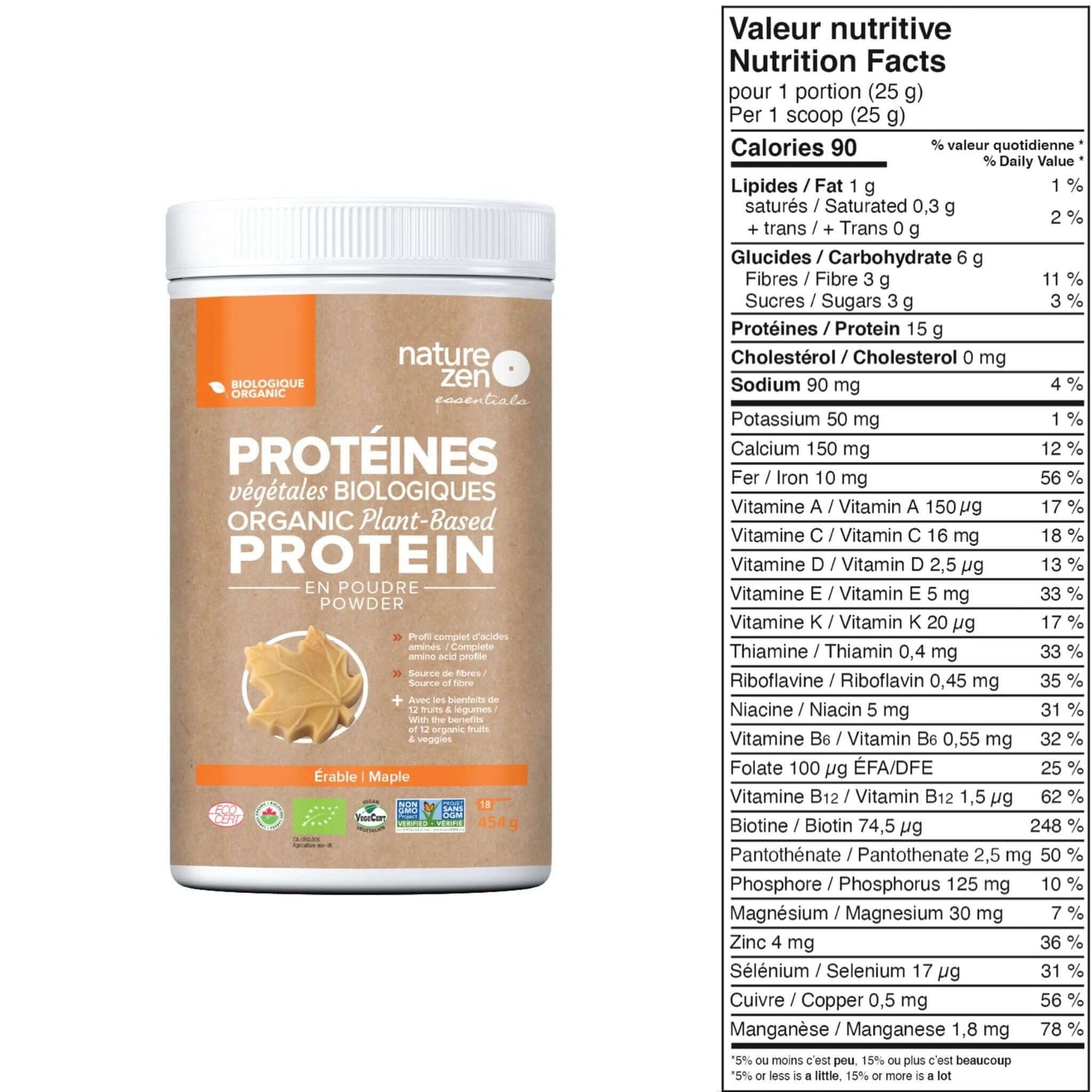 Nature Zen Essentials - Organic Plant-Based Maple Protein Powder (nutrition facts)