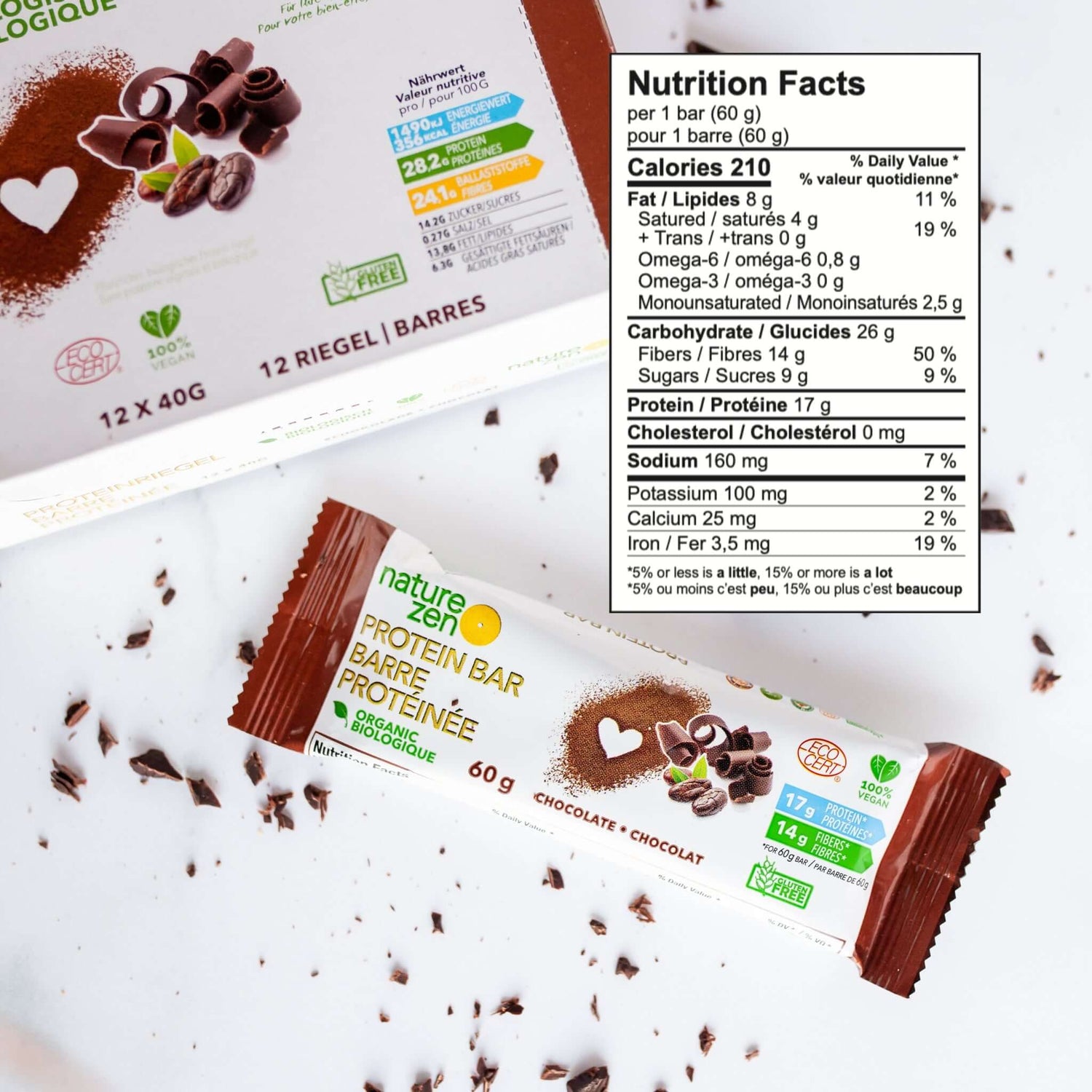 Nature Zen Organic Vegan Protein bars - Chocolate protein bars [nut free]