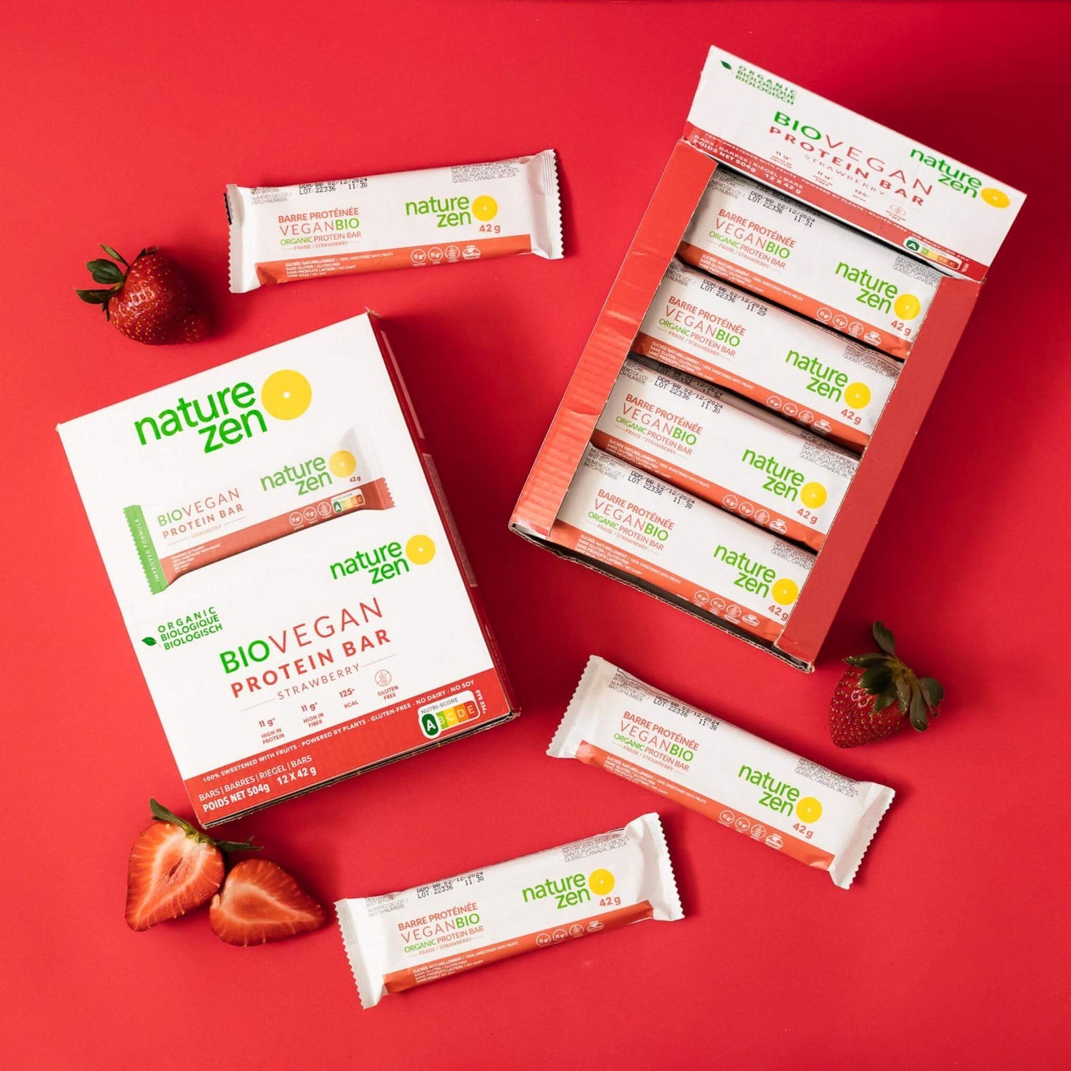 Nature Zen Organic Vegan Protein bars - Strawberry protein bars [New Recipe] box