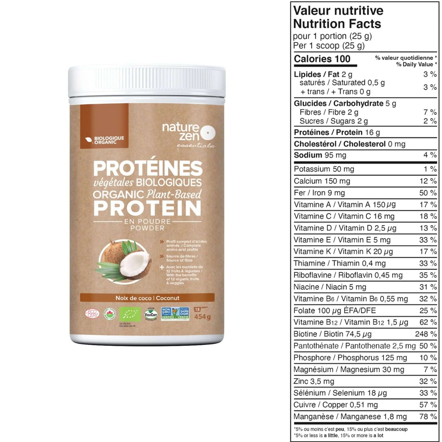 Nature Zen Essentials - Organic Plant-Based Coconut Protein Powder (nutrition facts)