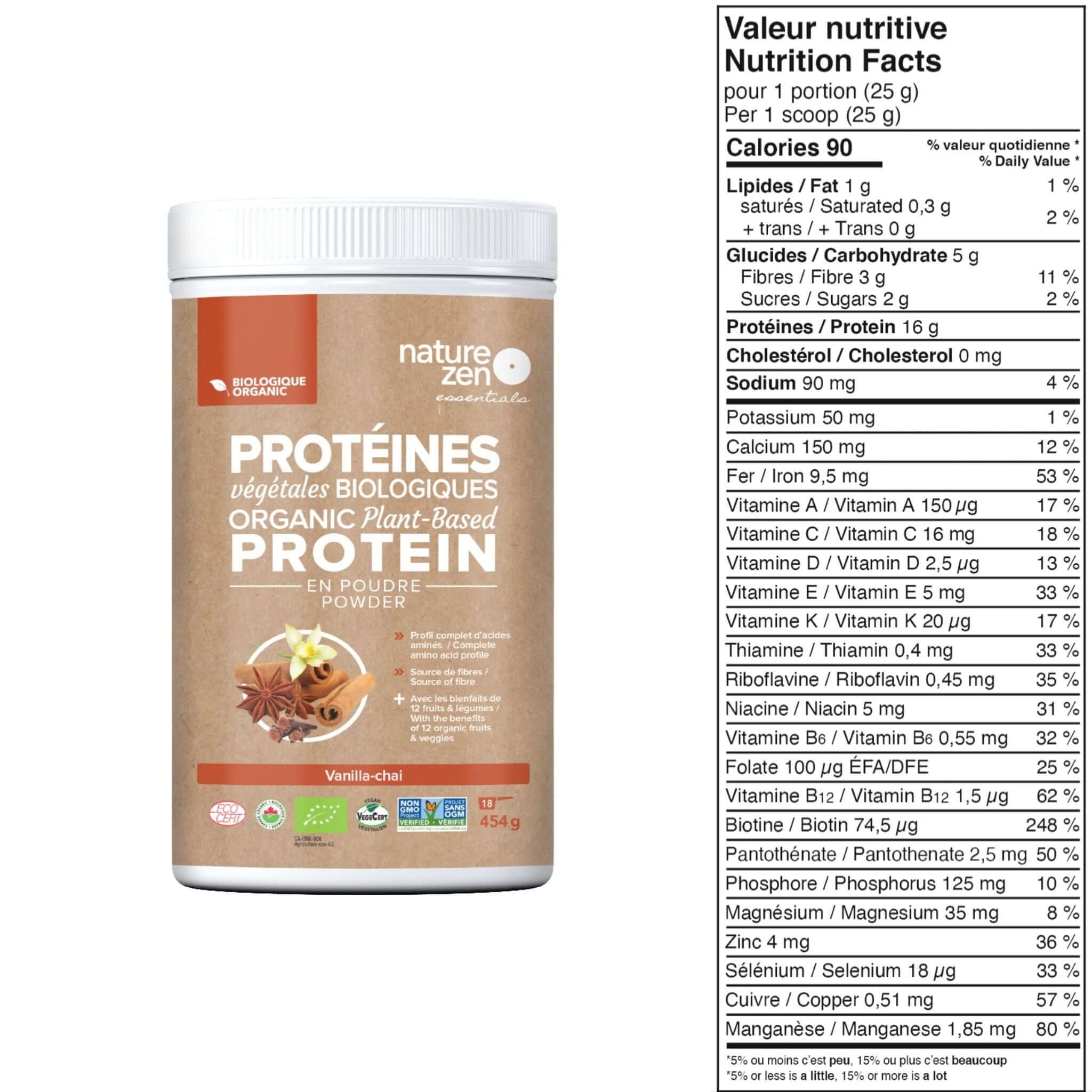 Nature Zen Essentials - Organic Vanilla Chaï Plant-Based Protein Powder (Nutrition Facts)